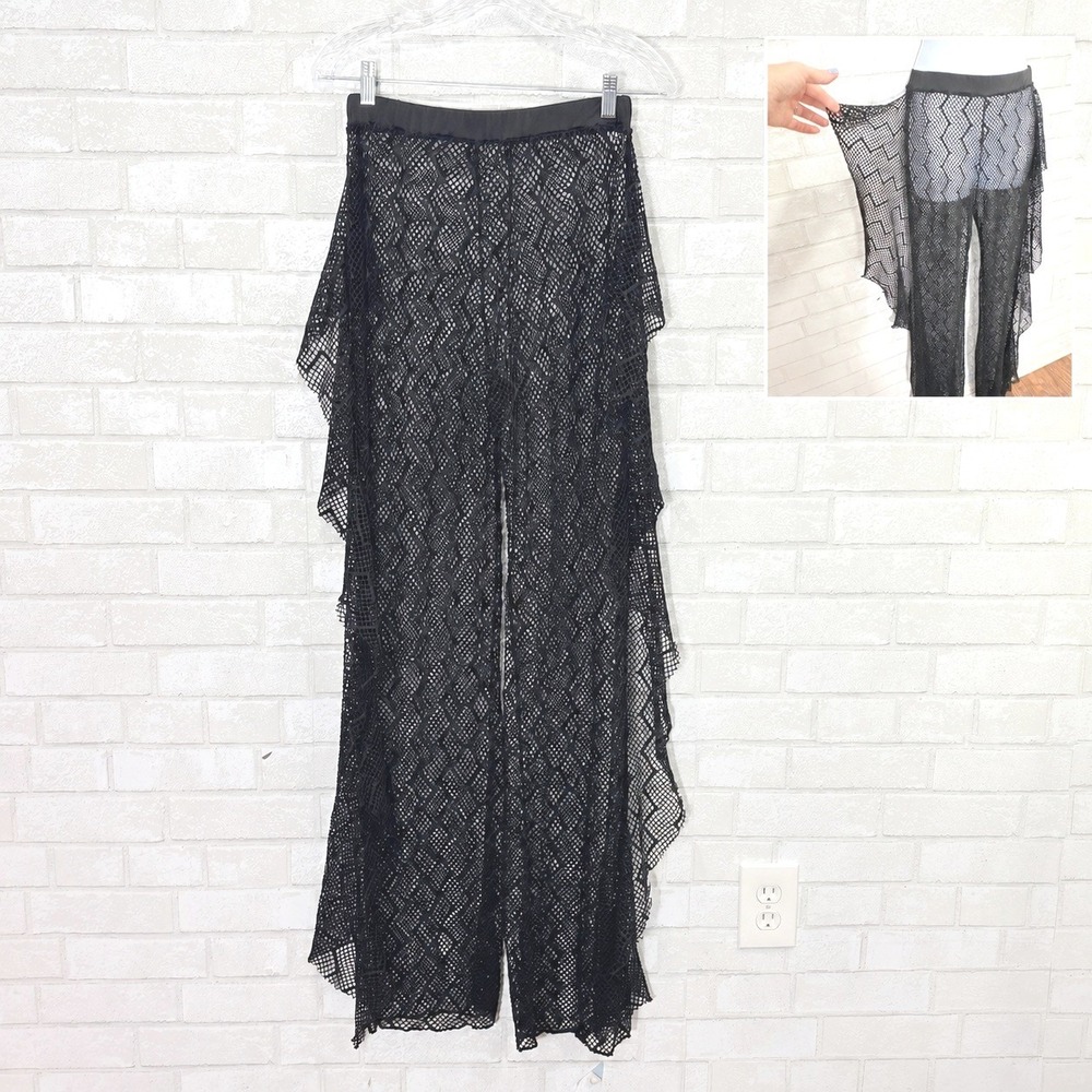 Black Sheer Mesh Whimsigoth Pants Size Small Fairy Grunge Witch Vamp Goth Rave - Picture 2 of 11